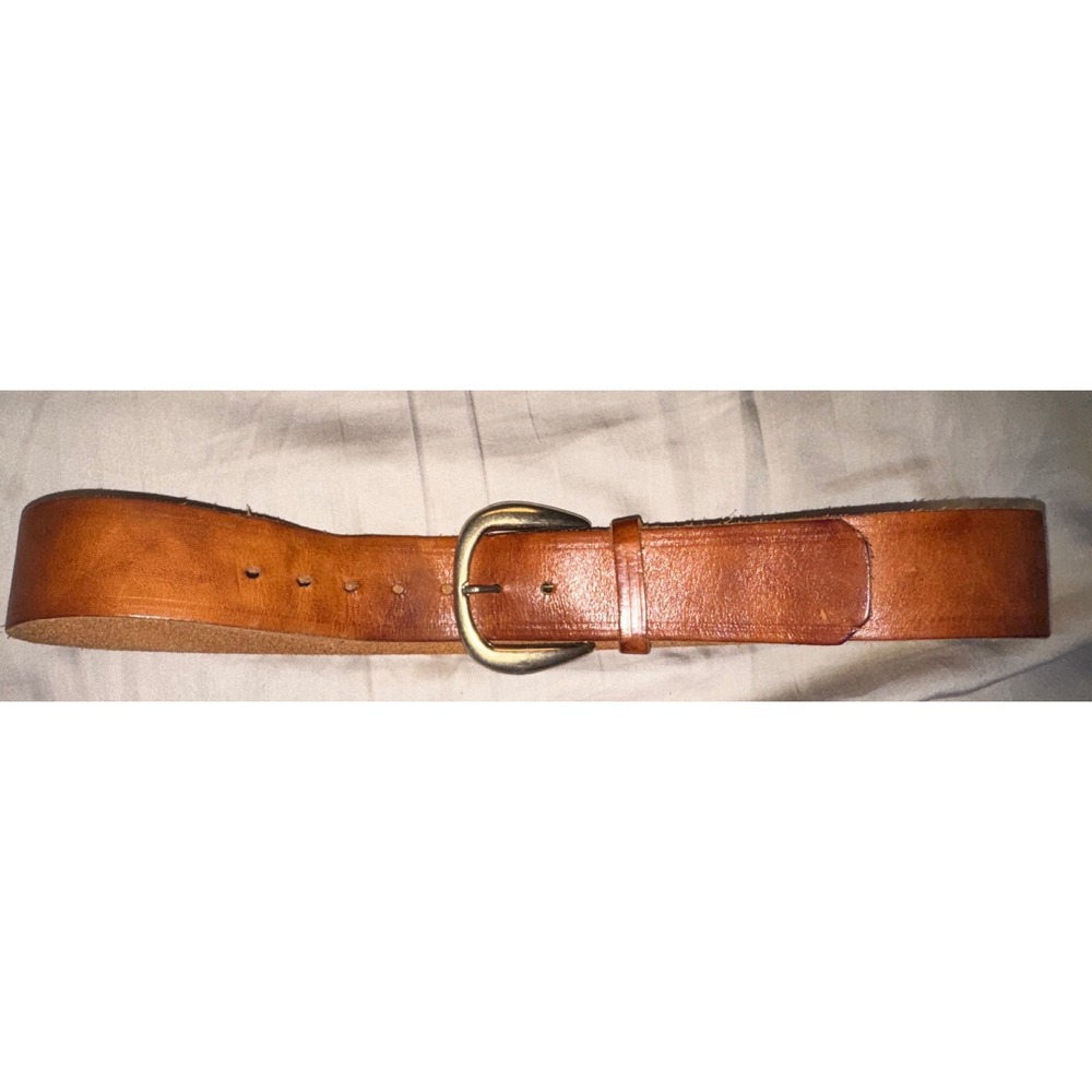 Ruza Tan Leather Wide Waist Belt Brass Horseshoe Buckle Vintage Style